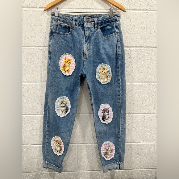 Sweet Society Cat Portrait Bow Mom Jeans – Hot Topic Size 9 - Picture 3 of 9